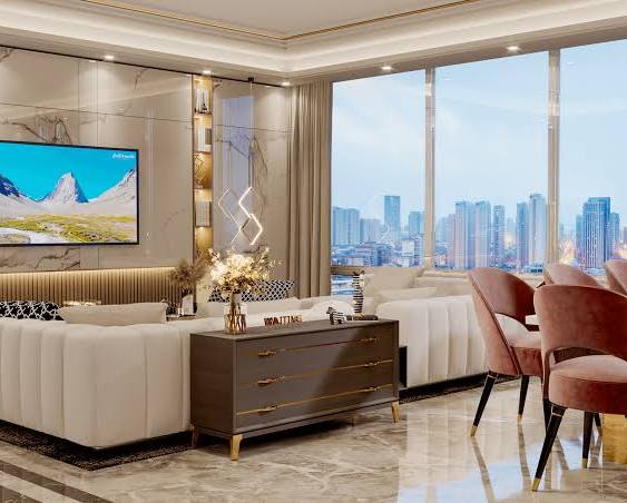Adani Bandra luxury apartment living room with Mumbai city view