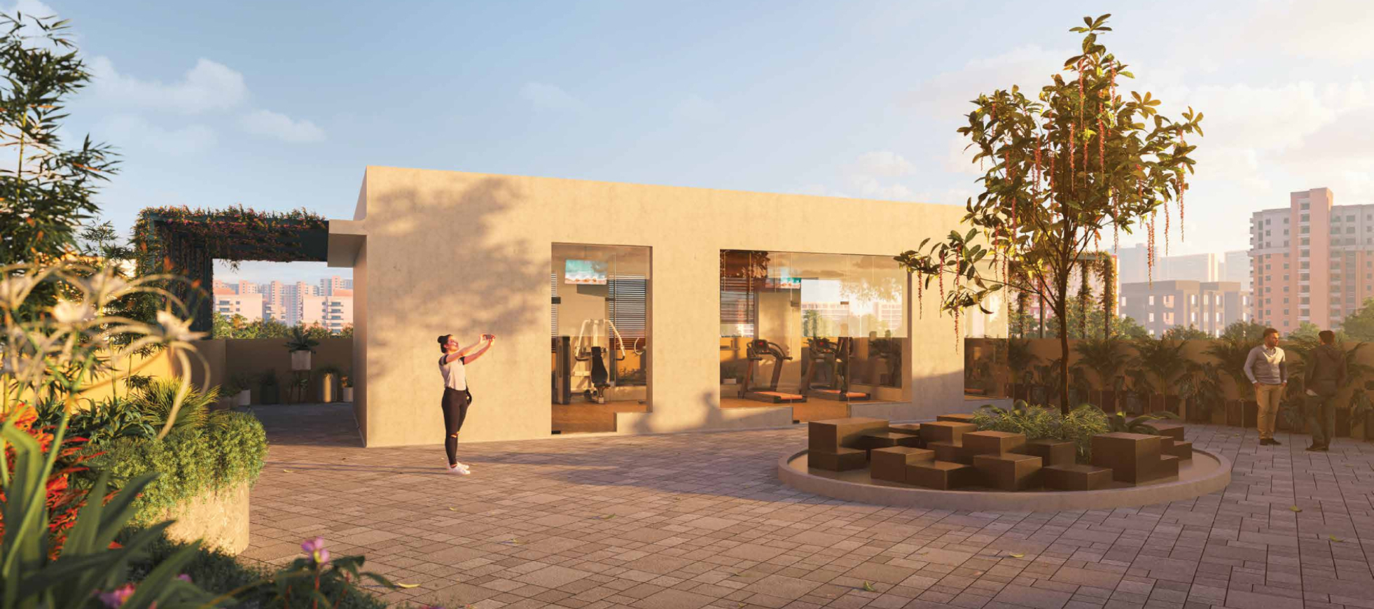 Aurum Arts Worli landscaped garden and outdoor leisure area