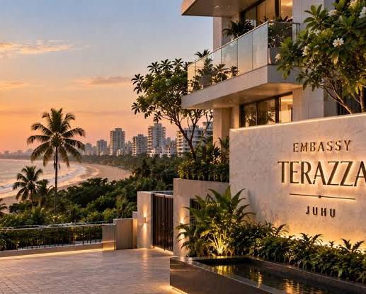 Embassy Terrazza Juhu luxury residential tower exterior with contemporary architectural design.