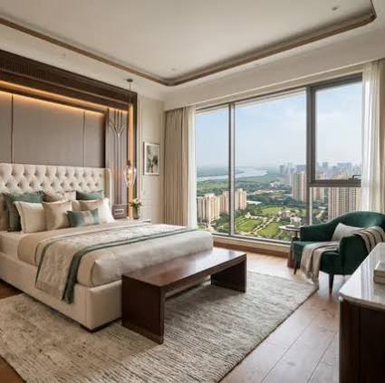 Bedroom: Modern bedroom interior at Hiranandani Bhandup West