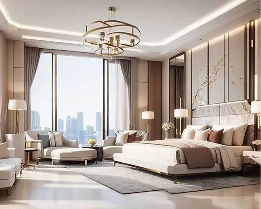 Modern bedroom design in a spacious luxury apartment near BKC