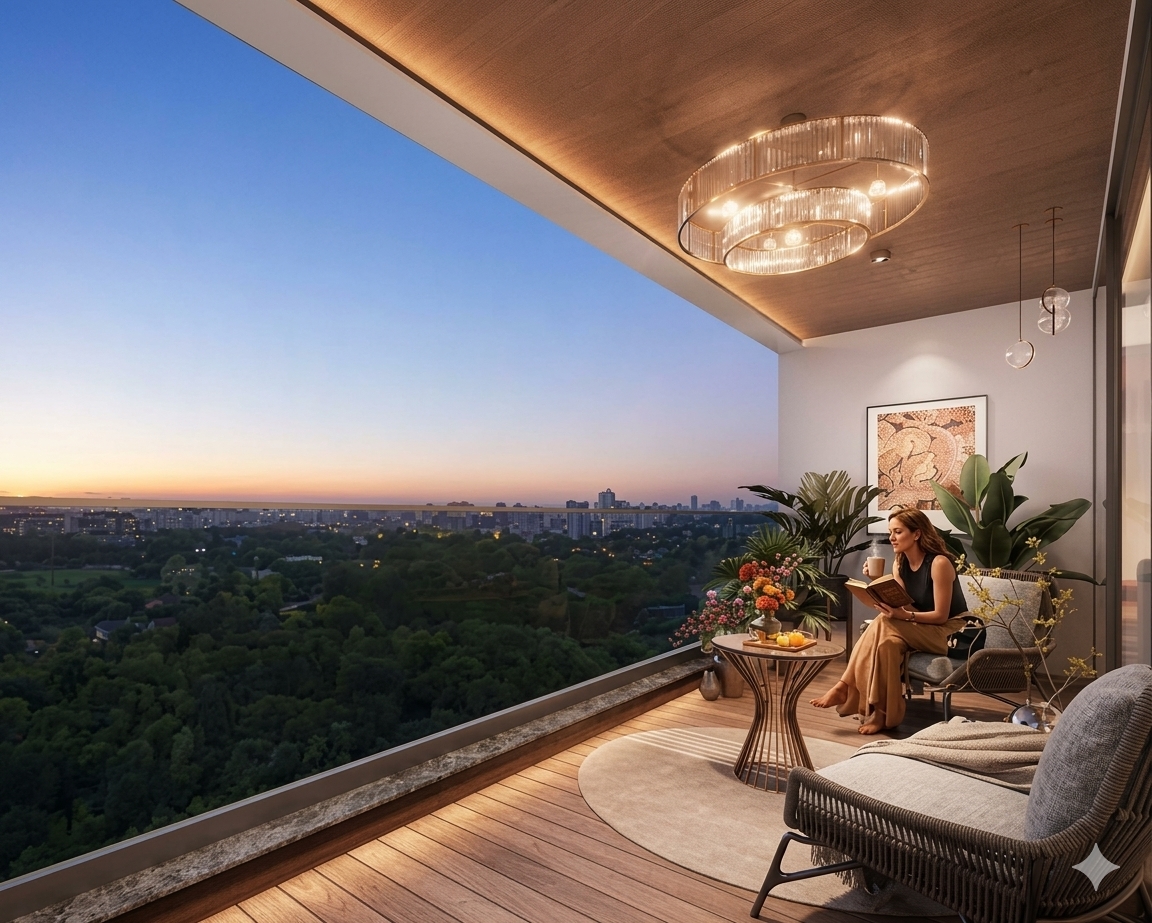 A balcony view from the residences at Purva Estrella Lokhandwala.